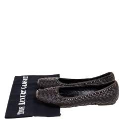 Pre Owned Bottega Veneta Brown Intreccaito Leather Ballet Flats Size 37