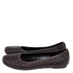 Pre Owned Bottega Veneta Brown Intreccaito Leather Ballet Flats Size 37
