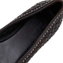 Pre Owned Bottega Veneta Brown Intreccaito Leather Ballet Flats Size 37