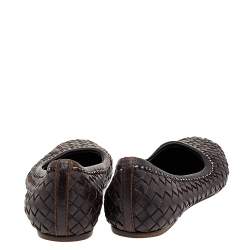Pre Owned Bottega Veneta Brown Intreccaito Leather Ballet Flats Size 37