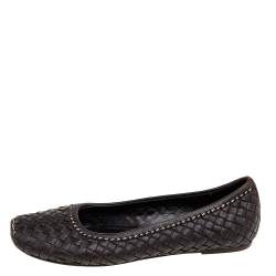 Pre Owned Bottega Veneta Brown Intreccaito Leather Ballet Flats Size 37