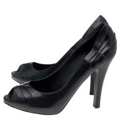 مملوكة مسبقًا Bottega Veneta Black Leather Peep Toe Pumps Size 41