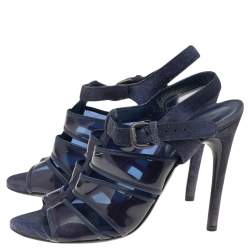 Bottega Veneta Navy Blue Suede And PVC Ankle Strap Sandals Size 38.5