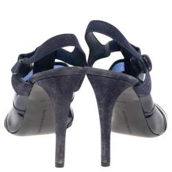 Bottega Veneta Navy Blue Suede And PVC Ankle Strap Sandals Size 38.5