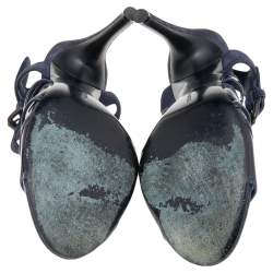 Bottega Veneta Navy Blue Suede And PVC Ankle Strap Sandals Size 38.5