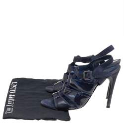 Bottega Veneta Navy Blue Suede And PVC Ankle Strap Sandals Size 38.5