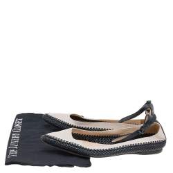 مملوكة مسبقًا Bottega Veneta Off White/Black Leather Ankle Strap Ballet Flats Size 37.5