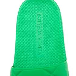 Pre Owned Bottega Veneta Green Rubber Pool Slide Size 36