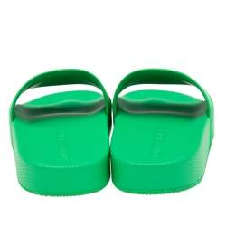 Pre Owned Bottega Veneta Green Rubber Pool Slide Size 36