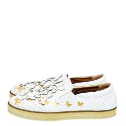 Pre Owned Bottega Veneta White Intrecciato Leather Butterfly Embellished Slip On Sneakers Size 37