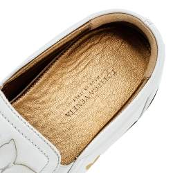Pre Owned Bottega Veneta White Intrecciato Leather Butterfly Embellished Slip On Sneakers Size 37