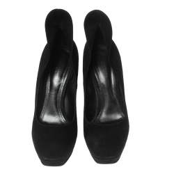 Pre Owned Bottega Veneta Black Suede Collar Detail Platform Pumps Size 39.5