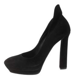 Pre Owned Bottega Veneta Black Suede Collar Detail Platform Pumps Size 39.5