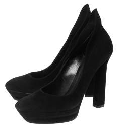 Pre Owned Bottega Veneta Black Suede Collar Detail Platform Pumps Size 39.5