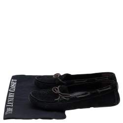 Bottega Veneta Black Intrecciato Suede Bow Slip On Loafers Size 38.5
