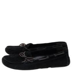 Bottega Veneta Black Intrecciato Suede Bow Slip On Loafers Size 38.5