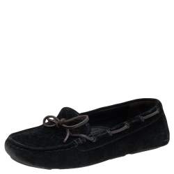 Bottega Veneta Black Intrecciato Suede Bow Slip On Loafers Size 38.5
