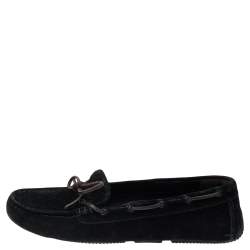 Bottega Veneta Black Intrecciato Suede Bow Slip On Loafers Size 38.5
