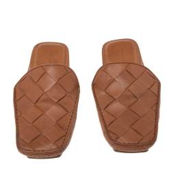 Pre Owned Bottega Veneta Brown Intrecciato Leather  Mules Size 39