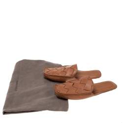 Pre Owned Bottega Veneta Brown Intrecciato Leather  Mules Size 39