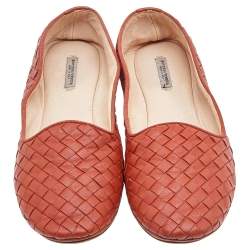 Bottega Veneta Orange Intrecciato Leather Smoking Slippers Size 37