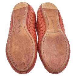 Bottega Veneta Orange Intrecciato Leather Smoking Slippers Size 37