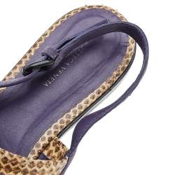 Bottega Veneta Purple/Beige Suede And Python Leather Slingback Flat Sandals Size 41