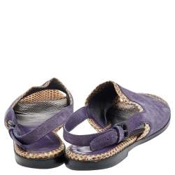 Bottega Veneta Purple/Beige Suede And Python Leather Slingback Flat Sandals Size 41
