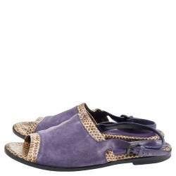 Bottega Veneta Purple/Beige Suede And Python Leather Slingback Flat Sandals Size 41