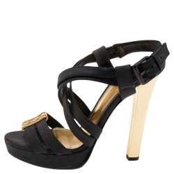 Bottega Veneta Black/Gold Canvas Platform Sandals Size 38.5 