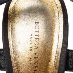 Bottega Veneta Black/Gold Canvas Platform Sandals Size 38.5 