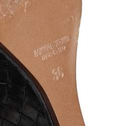 مملوكة مسبقًا Bottega Veneta Black Leather Strappy Intrecciato Platform Wedge Sandals Size 36