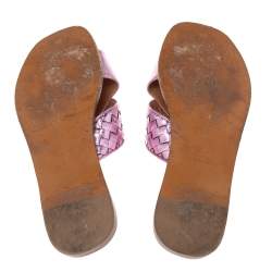 مملوكة مسبقًا Bottega Veneta Pink Intrecciato Leather Flat Sandals Size 39