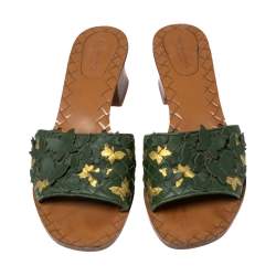 Pre Owned صندل سلايد بوتيغا فينيتا رافيلو جلد أنترشياتو أخضر مزين حليات فراشات مقاس 39