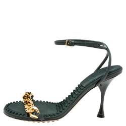 مملوكة مسبقًا Bottega Veneta Green Leather Dot Embellished Leather Sandals Size 39.5