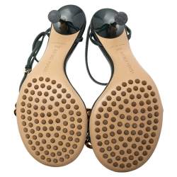 مملوكة مسبقًا Bottega Veneta Green Leather Dot Embellished Leather Sandals Size 39.5