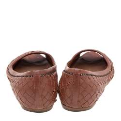 مملوكة مسبقًا Bottega Veneta Brown Intrecciato Leather Peep Toe Ballet Flats Size 36