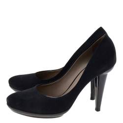 Pre Owned Bottega Veneta Black Suede and Patent Leather Platform Pumps Size 40.5