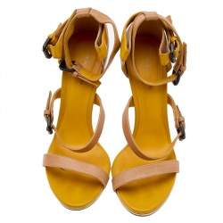 Bottega Veneta Beige/Yellow Leather Strappy Sandals Size 38