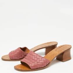 مملوكة مسبقًا Bottega Veneta Pink Intrecciato Leather Slide Sandals Size 39.5
