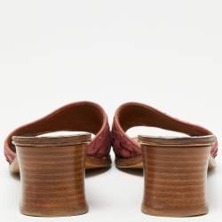 مملوكة مسبقًا Bottega Veneta Pink Intrecciato Leather Slide Sandals Size 39.5