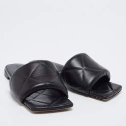 مملوكة مسبقًا حذاء فلات سلايد بوتيغا فينيتا ليدو جلد مبطن أسود مقاس 37.5