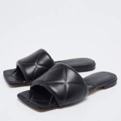 مملوكة مسبقًا حذاء فلات سلايد بوتيغا فينيتا ليدو جلد مبطن أسود مقاس 37.5