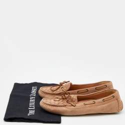 Bottega Veneta Beige Intrecciato Suede Bow Slip On Loafers Size 37