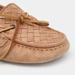 Bottega Veneta Beige Intrecciato Suede Bow Slip On Loafers Size 37