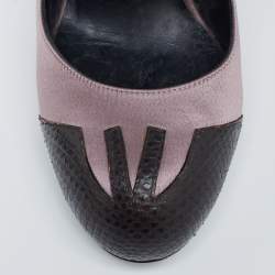 Bottega Veneta Brown/Mauve Lizard Leather and Satin Mary Jane Pumps Size 38.5