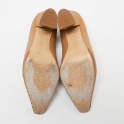 Pre Owned Bottega Veneta Tan Leather Almond-Toe Pumps Size 35