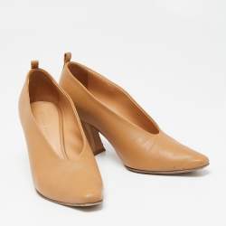 Pre Owned Bottega Veneta Tan Leather Almond-Toe Pumps Size 35