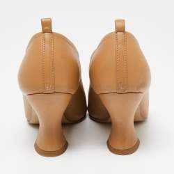 Pre Owned Bottega Veneta Tan Leather Almond-Toe Pumps Size 35