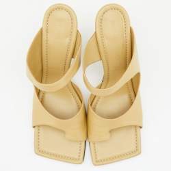 Pre Owned Bottega Veneta Laguna Yellow Leather Square Toe Mule Sandals Size 39
